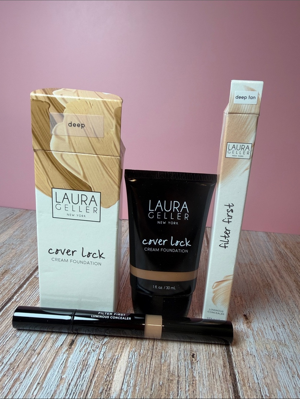Laura Geller Cover Lock Cream Foundation & Filter First Concealer - Deep (Set)